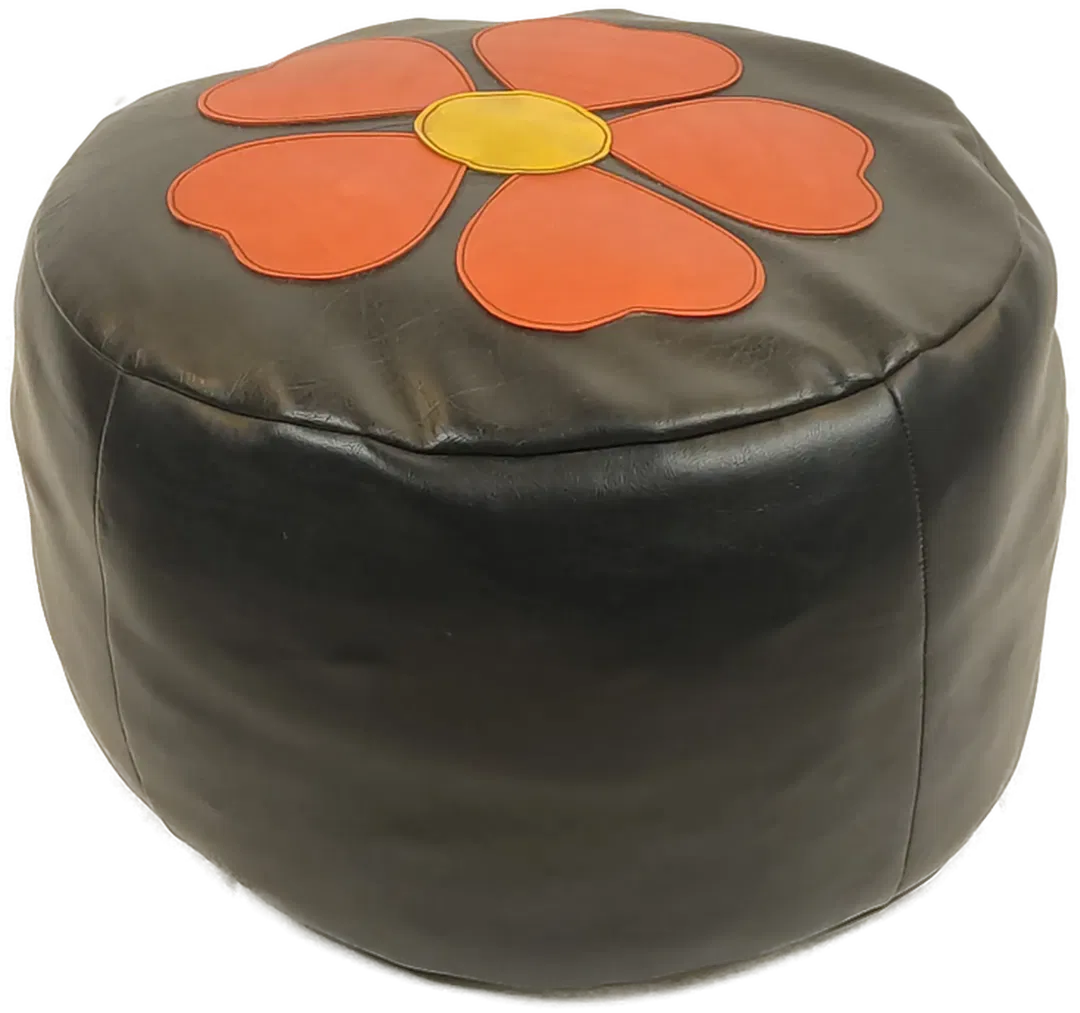 Vintage Kleiner Schwarzer Pouf/Sitzsack mit Blumenmotiv - Bild 4