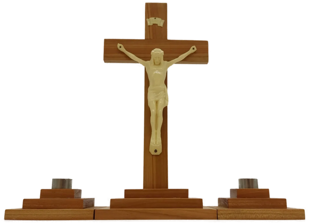 Kleiner Holzaltar mit 2 Kerzenständern - Bild 2