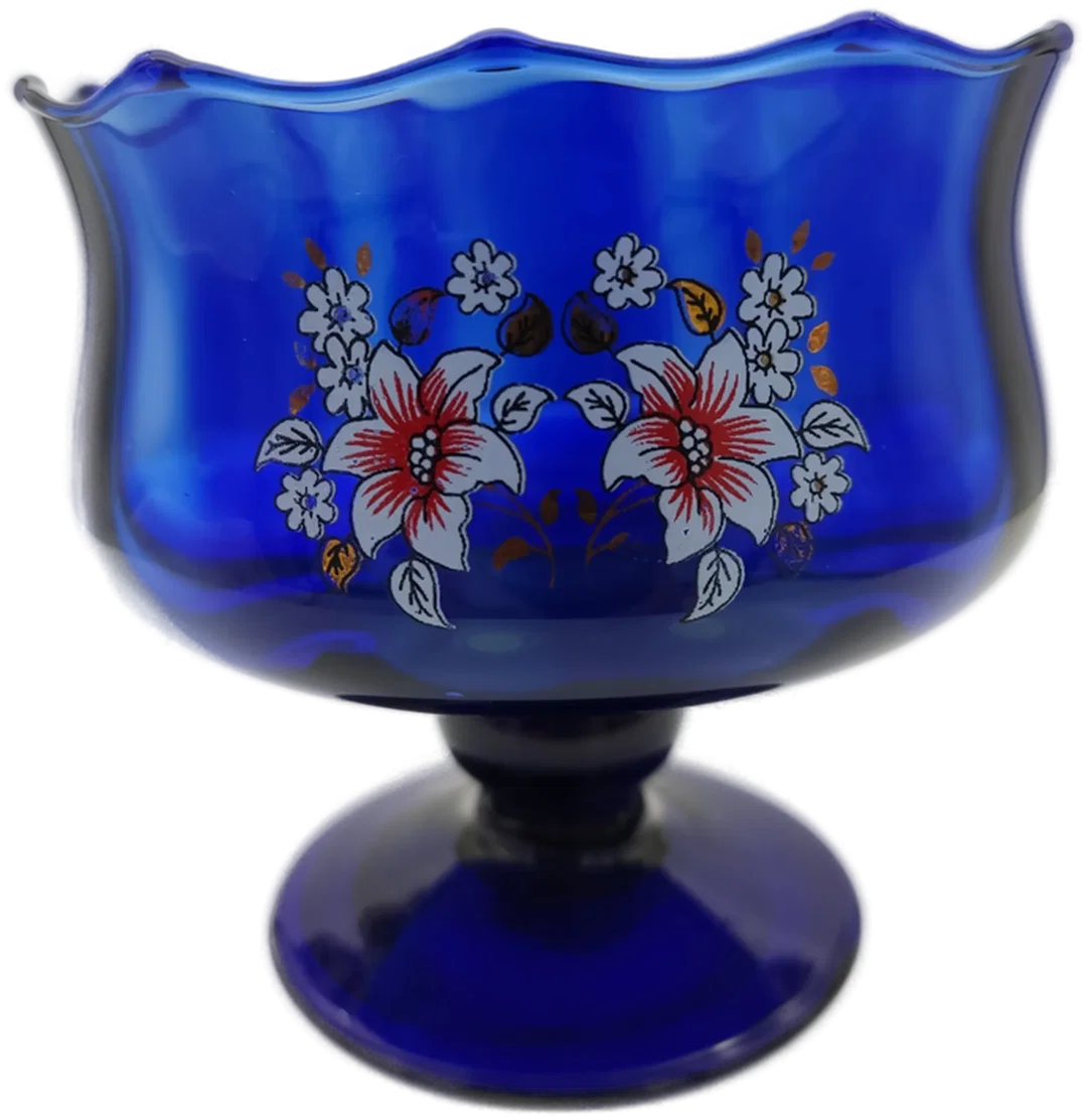 Schale Kobaltblau mit Handgemalten Blumen | Vintage-Schatz - Bild 1