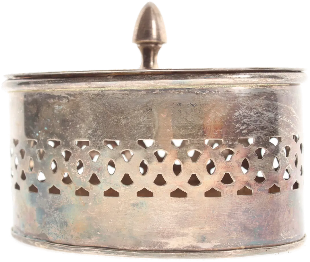 Vintage ovale Metalldose mit Deckel – Durchbrucharbeit – ca. 13 × 9 × 6,5 cm - Bild 1