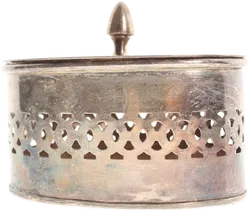 Vintage ovale Metalldose mit Deckel – Durchbrucharbeit – ca. 13 × 9 × 6,5 cm - Bild 1