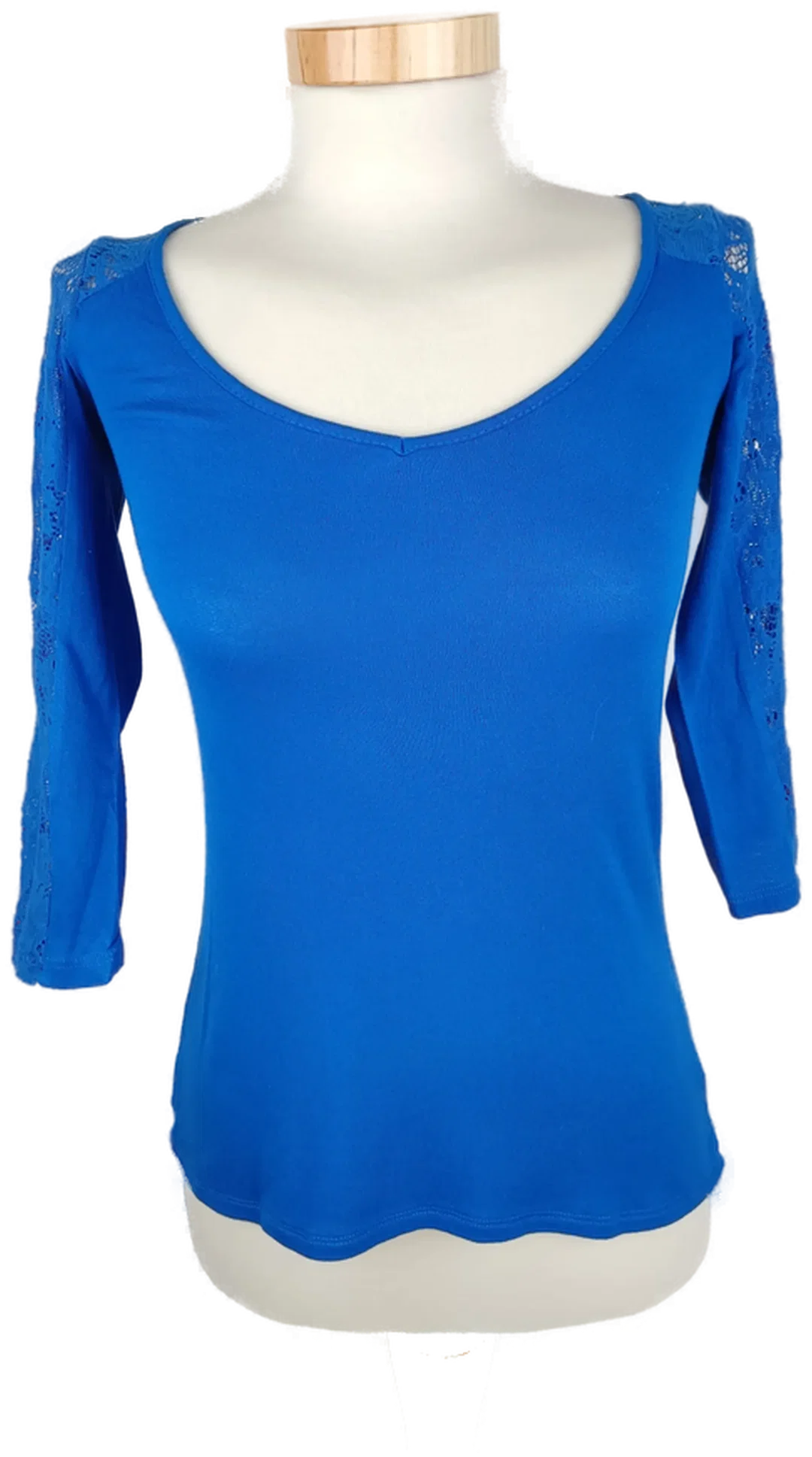 T-Shirt dreiviertelarm mit Rundhalsausschnitt, kobaltblau mit Spitze, Größe S (geschätzt) - Bild 1
