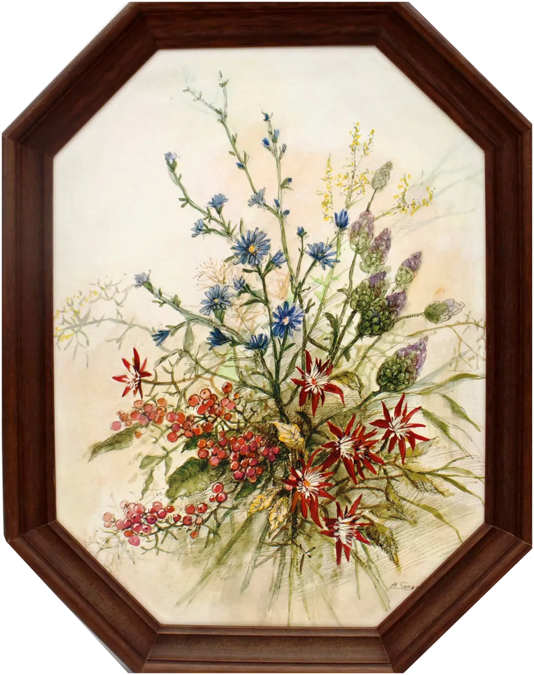 Vintage Blumenbild „Mariendisteln“ – A. Songer | Oktagon Holzrahmen - Bild 4