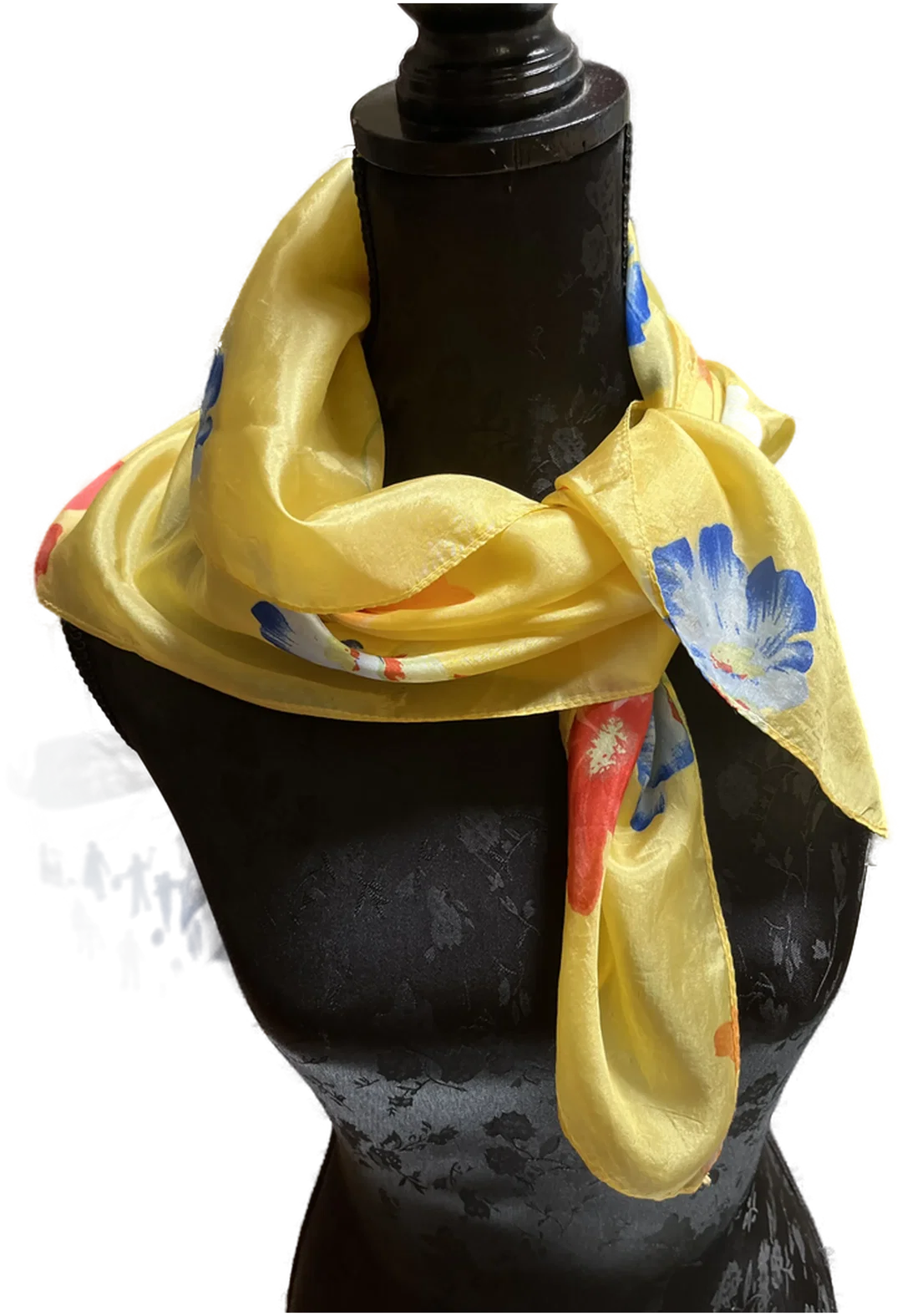 Seidenschal Damen gelb geblümt 70 x 65 cm - Bild 1