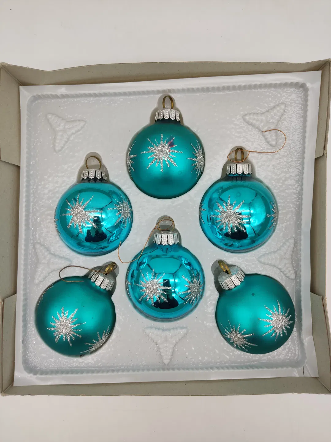 6 Stk. türkise Weihnachtskugeln aus Glas - Bild 1