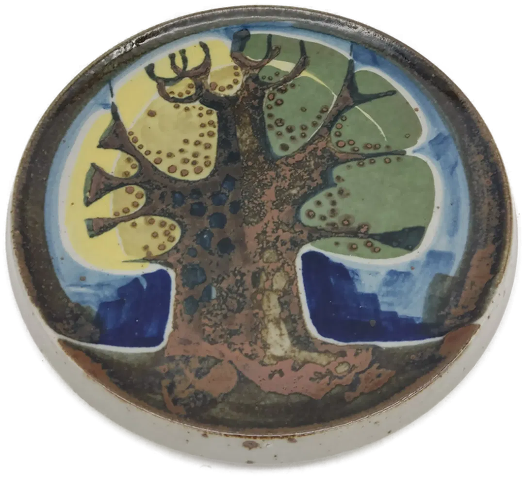 Vintage-Wandteller aus Ton handbemalt / 31 cm - Bild 1