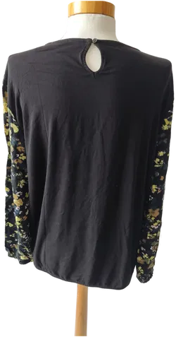 s.Oliver Damen Langarmshirt - schwarz mit gelben Blumenmuster - Gr. 40 - Bild 3