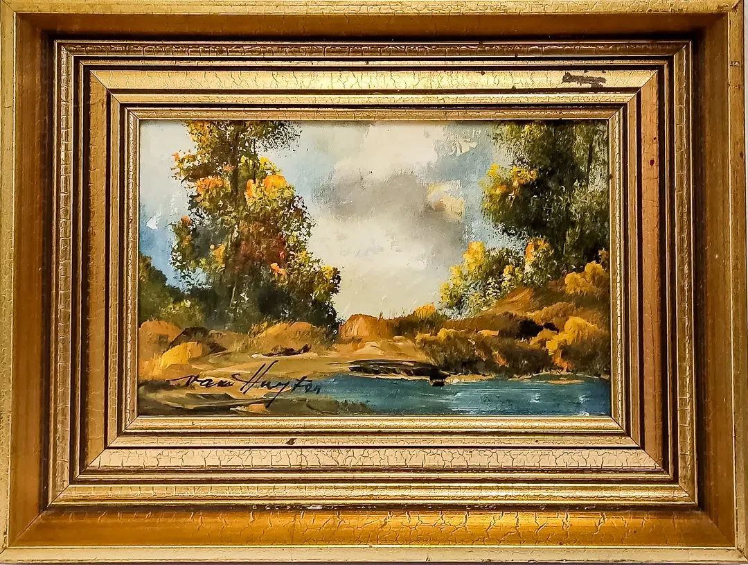 Ölgemälde Flusslandschaft signiert Van Huyten im prunkvollen Goldrahmen - Bild 4