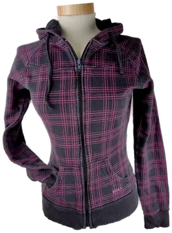 Weste 'Madonna', langarm mit Zipp und Kapuze, schwarz/zyklam kariert, Größe XS - Bild 1