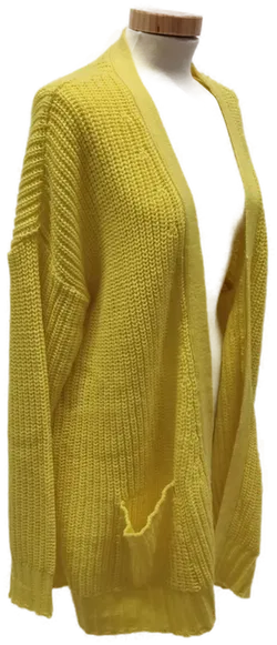 Lange Damen Grobstrickweste mit Seitentaschen, Gelb, Gr. M - Bild 2