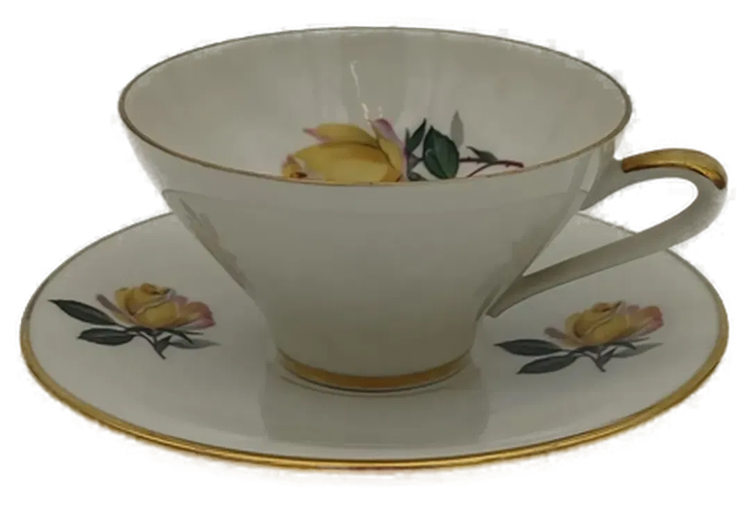 Blumenverzierte Kaffee Tasse mit Unterteller von Seltmann Weiden - Bild 1