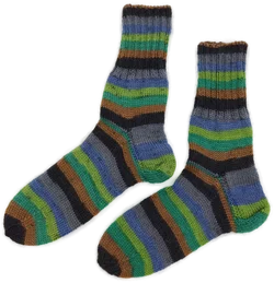 Socken handgestrickt, glatt, mehrfarbig gestreift, Größe 37 (geschätzt) - Bild 2