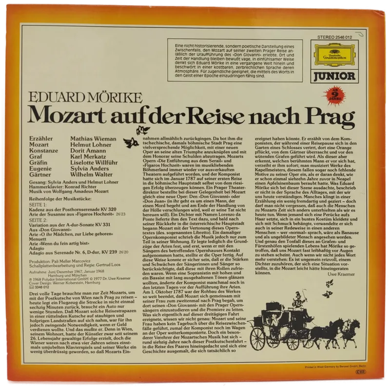 Vinyl LP - Eduard Mörike, Mathias Wieman, Helmut Lohner - Mozart auf der Reise nach Prag – Bild 2