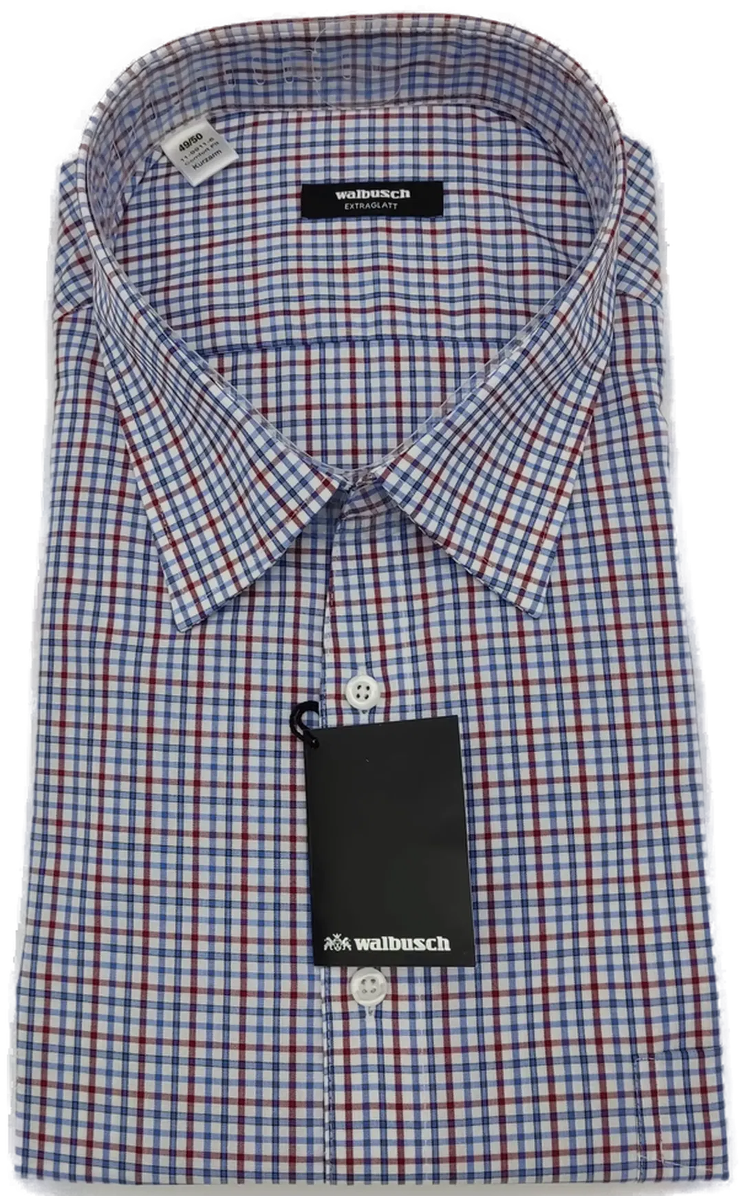 Walbusch Extraglatt Herrenhemd rot, blau kariert - 49/50 Kragenweite, Kurzarm - comfort fit - Bild 4