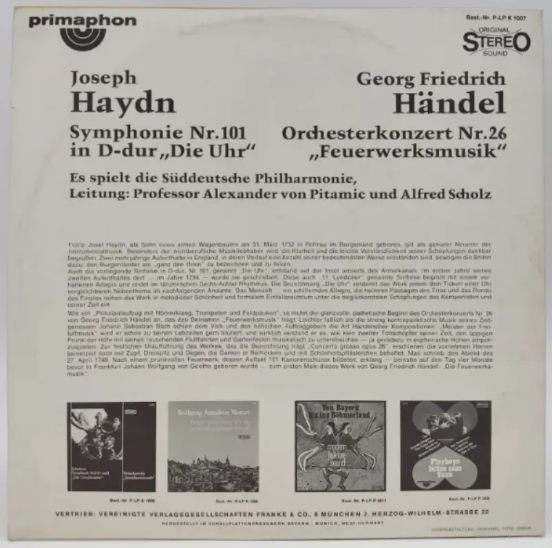 Vinyl LP - Joseph Haydn, Georg Friedrich Händel - Die Uhr / Feuerwerksmusik  – Bild 2
