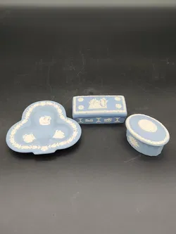 3er Set - Vintage Wedgwood Jasperware Schmuckdosen - blau/weiß - Bild 2