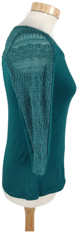 Damen Shirt mit 3/4 Arm, Spitzendetails, Petrol, Gr. S - Bild 2