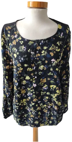 s.Oliver Damen Langarmshirt - schwarz mit gelben Blumenmuster - Gr. 40 - Bild 1