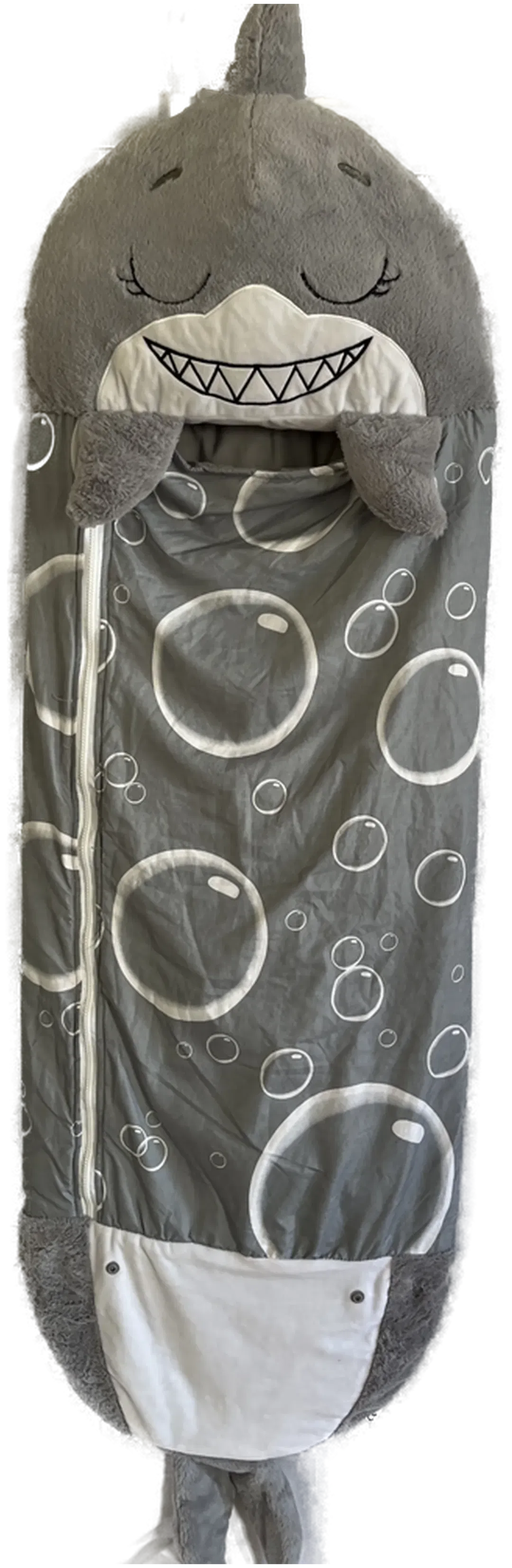 Happy Nappers Hai- flauschiger Kinderschlafsack und Kissen (2 in 1) grau | Large 6-12 Jahre  - Bild 1