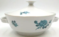 Vintage Suppenterrine CP Colditz Porzellan - Blaues Rosendekor mit Goldrand