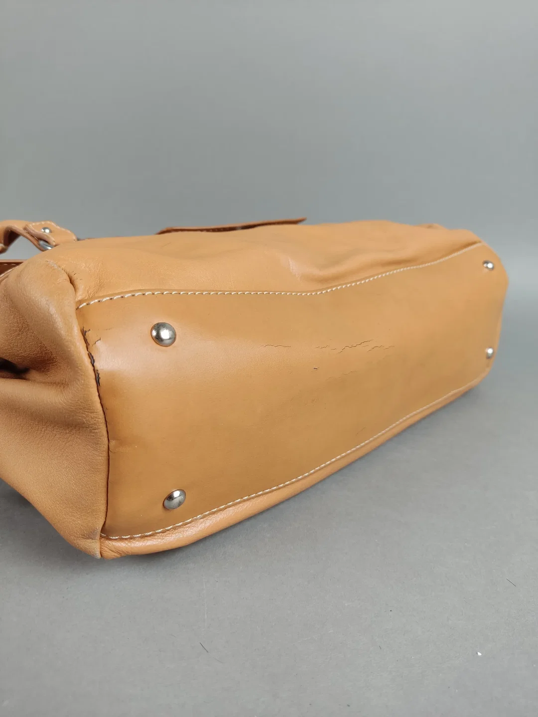 Vintage Henkel-Tasche aus weichem Kunstleder - cognacfarben – Bild 8