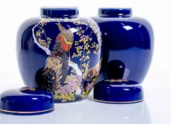 Chinesische Räucherstäbchenhalterung / Teebehälter / Vasen aus Porzellan, 2 Stück Kobaltblau mit Aufdruck - Bild 2