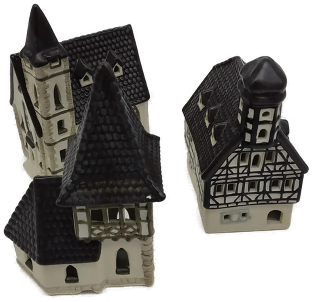 Sinowai Reg Keramik Miniatur Dorf 5 Gebäude mit 10 Figuren und 2 Laternen mit Batteriebox /Weihnachtsdorf – Bild 4