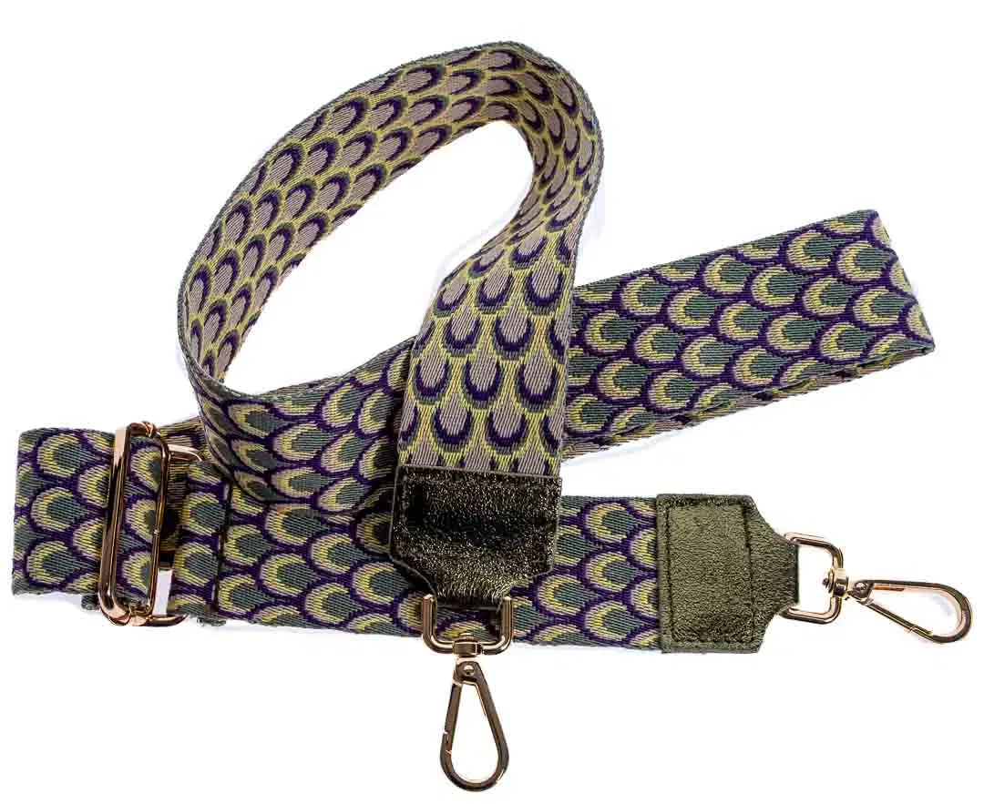 TRACCOLA Taschengurt mit Muster in gelb-grün-violett, Länge 1,25 Meter Made in Italy - Bild 4