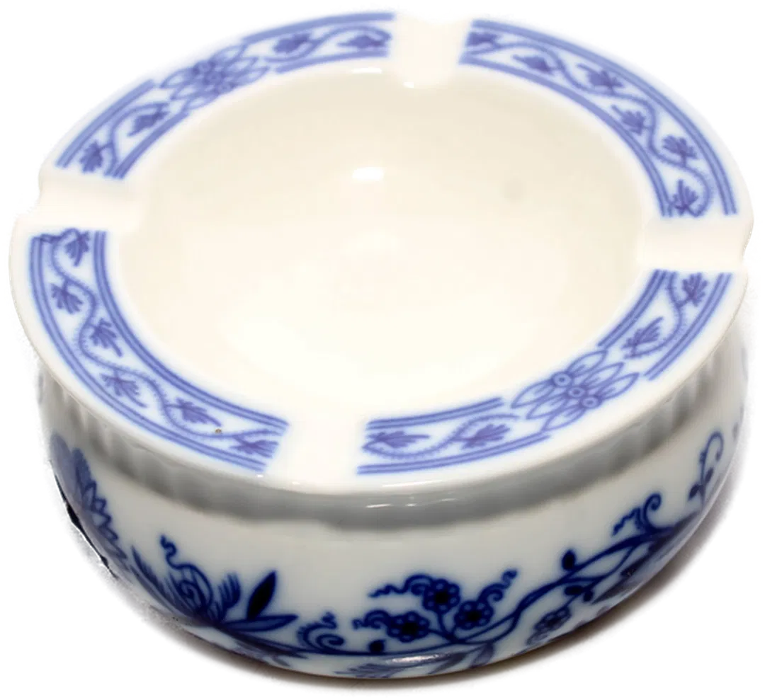 Zwiebelmuster Porzellan Aschenbecher – Made in Czechoslovakia, Blau-Weiß Dekor - Bild 1