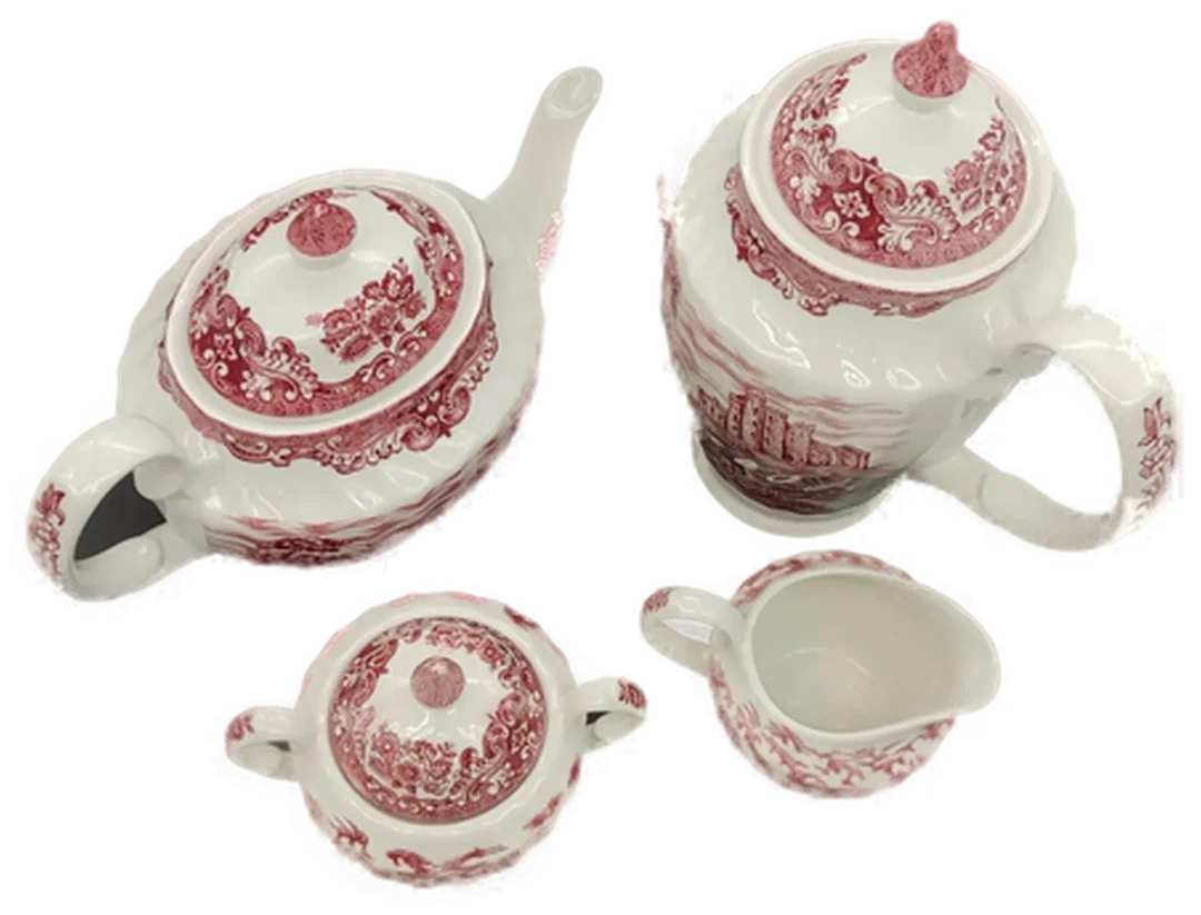 Old country Castles -englisches Porzellan/Keramik TeeKanne, Kaffeekanne, Milchkanne und Zuckerdose rot/weis – Bild 4