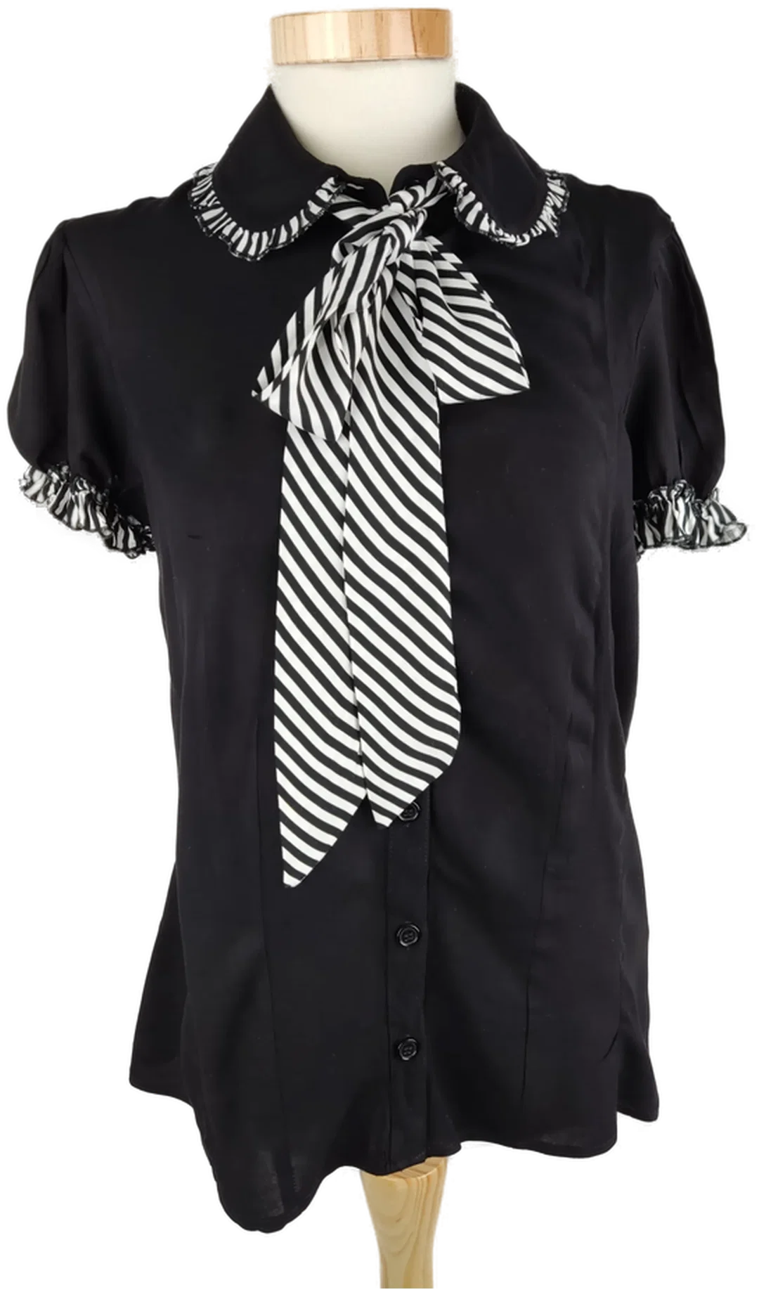 Bluse "Hell Bunny", kurzarm mit Rundkragen, schwarz/schwarz-weiß, Größe S – Bild 1