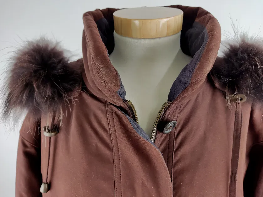 Jacke langarm mit Stehkragen und Kapuze, dunkelbraun, Größe 48 – Bild 4