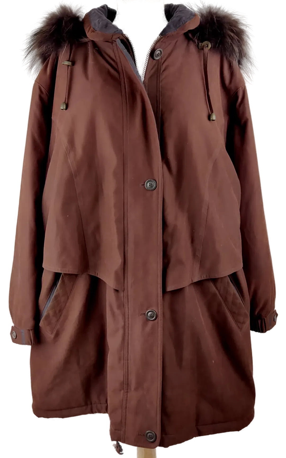 Jacke langarm mit Stehkragen und Kapuze, dunkelbraun, Größe 48 - Bild 1