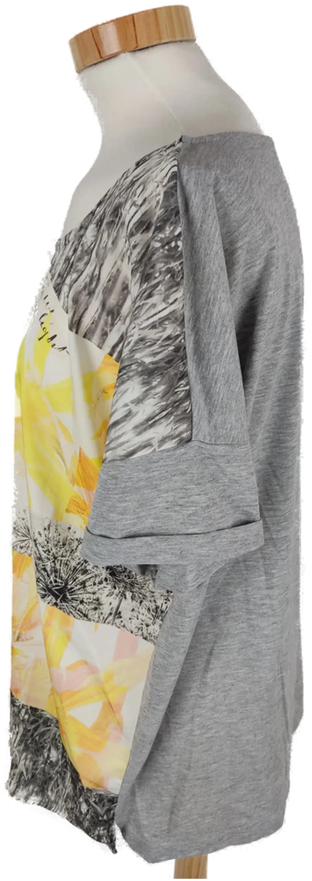 T-Shirt "Yest", kurzarm mit Rundhalsausschnitt, grau/gelb/weiß gemustert, Größe 44 – Bild 2