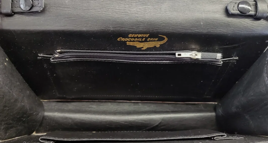 Krokodilleder Damen Vintagetasche und Brieftasche schwarz – Bild 11