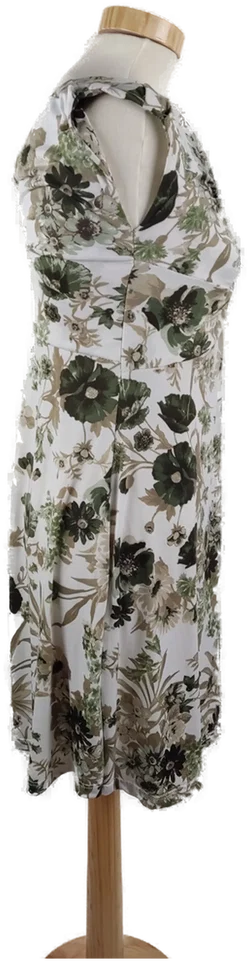 Damen Sommerkleid Ärmellos, weiß mit grünem Blumenmuster, Gr. 38 - Bild 2