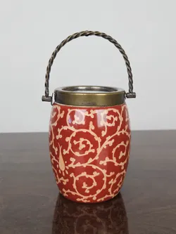 Vintage Porzellangefäß mit Metallgriff - Höhe inkl. Griff ca. 16 cm  - Bild 1