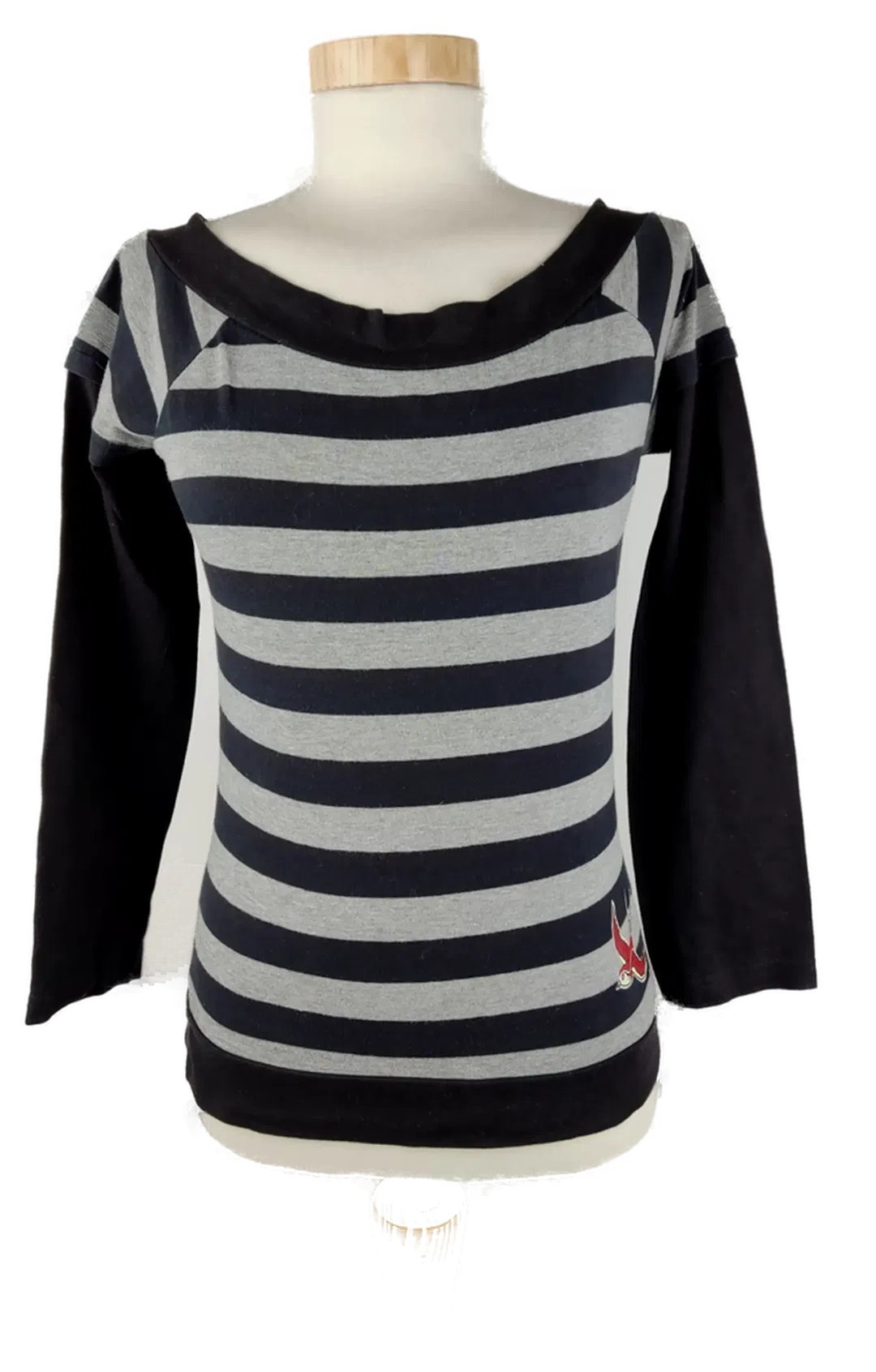 T-Shirt 'King Kerosin', 3/4 Arm mit Rundhalsausschnitt, grau/schwarz gestreift, Größe S - Bild 1