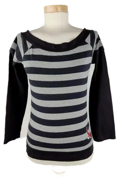 T-Shirt 'King Kerosin', 3/4 Arm mit Rundhalsausschnitt, grau/schwarz gestreift, Größe S - Bild 1