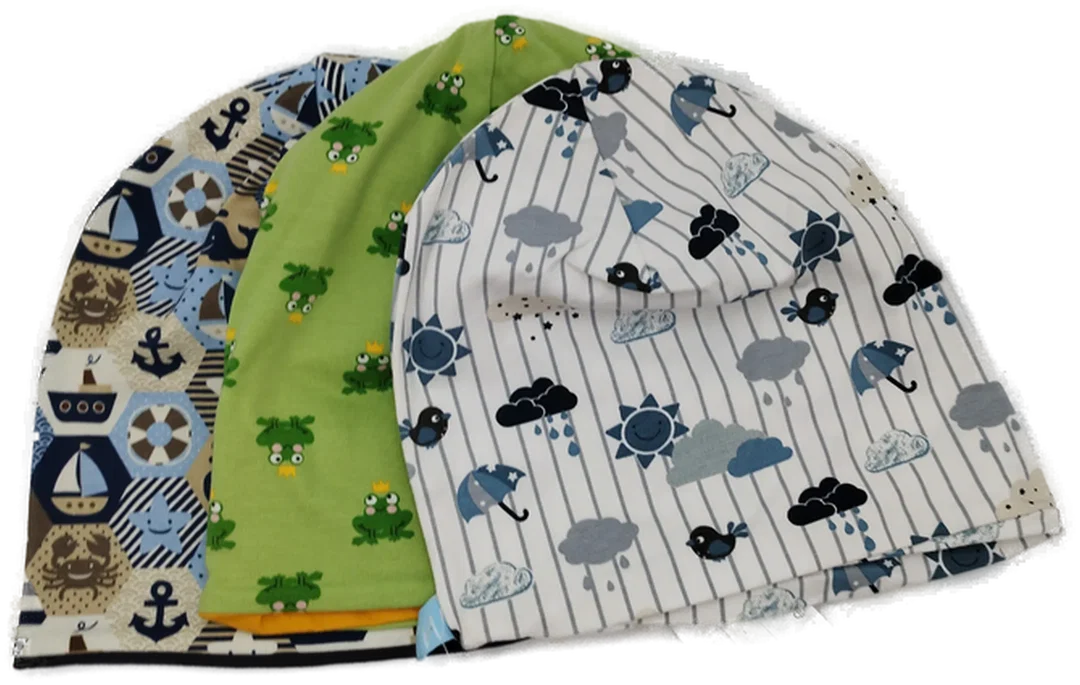 3er Set Jersey Mützen *handmade* Gr. 51/52 - Bild 1