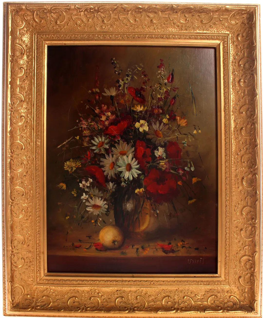 Ölgemälde Blumenstillleben – signiert, Öl auf Platte, 30x40 cm, mit Goldrahmen - Bild 1