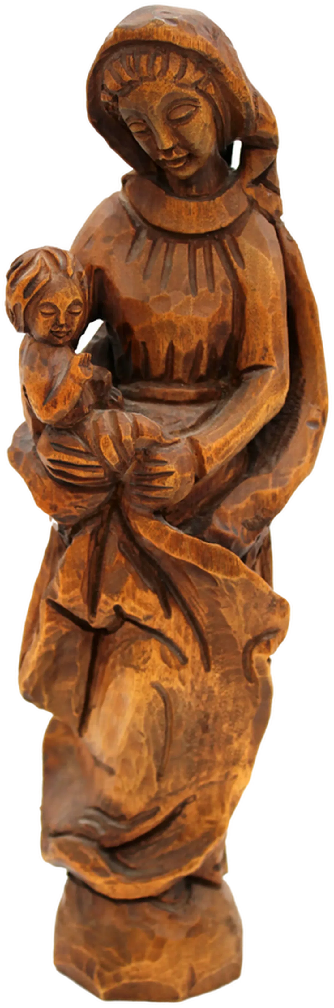 Madonna mit Kind – Holzskulptur, handgeschnitzt, natur, ca. 33,5 cm – Bild 2