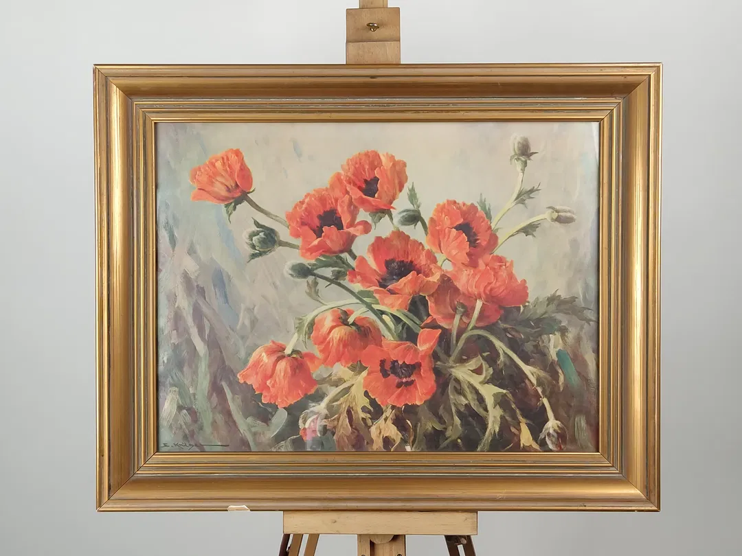 Roter Mohn signiert mit Erich Kruger / Holzrahmen / 57 x 72 cm - Bild 4