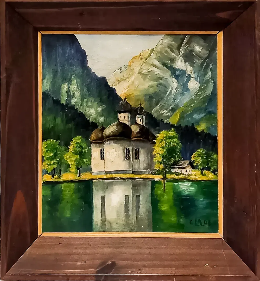 Ludwig Alteneder Ölgemälde St. Bartholomä am Königssee 1946 signiert gerahmt - Bild 1