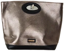 Ital. Edel-Shopper Metallic Silber, Tragegriff und Schulterriemen, kleines Innenfach - Bild 1