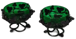 Antikes Fruchtschalen-Set mit Weintraubenmotiv aus Gusseisen und Glas in grün-schwarz, 3 Stück - Bild 2