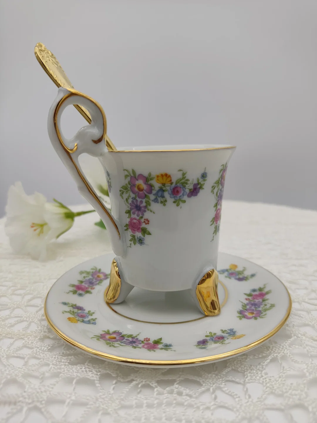 TK Thun Böhmen Porzellan Sammeltasse-Set (Mokkatasse, Untertasse, Löffel)  | Original Tschechoslowakei – Bild 5