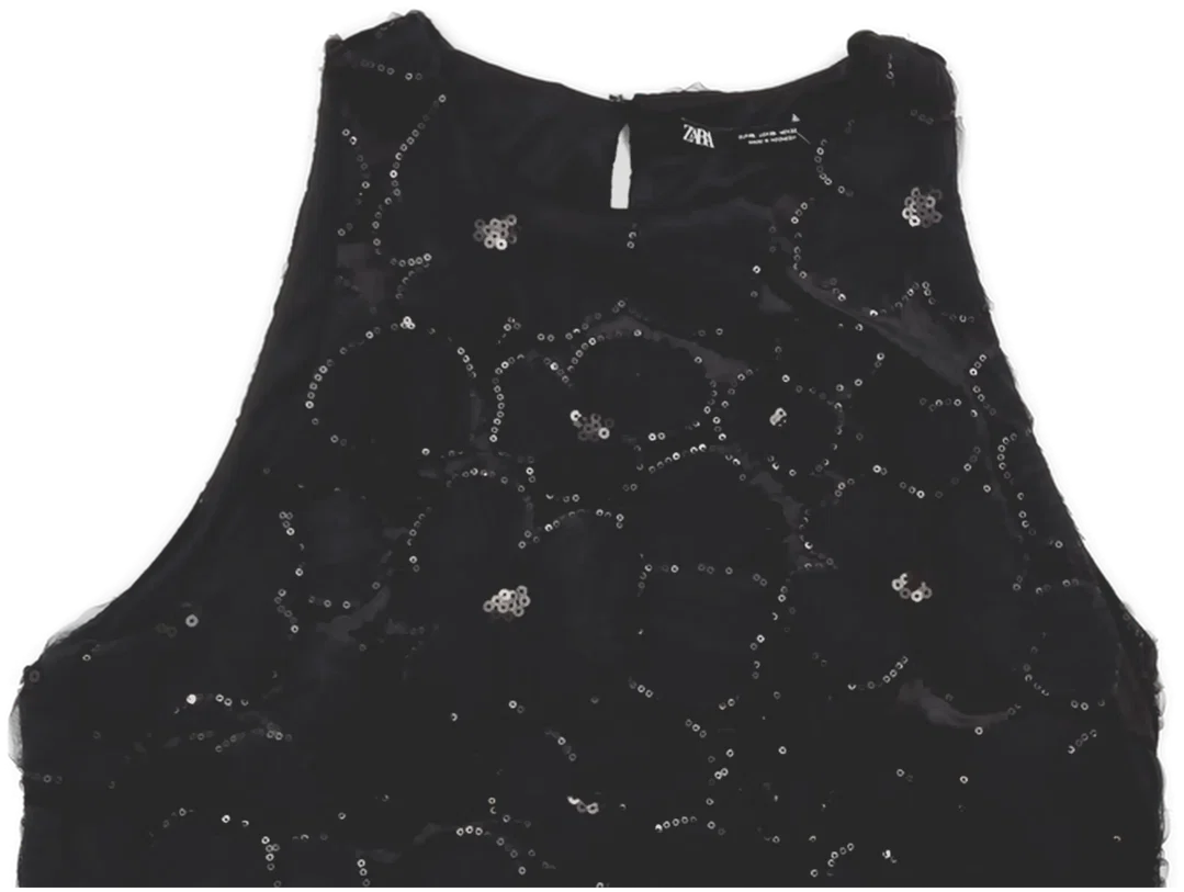ZARA Damen Samt-Minikleid mit 3D Blüten schwarz Gr. XL – Bild 3