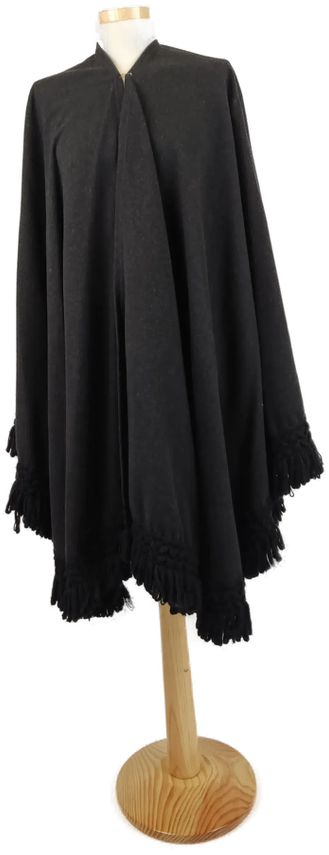 Damen Winter-Cape dunkelgrau mit Fransen / Einheitsgröße  - Bild 1