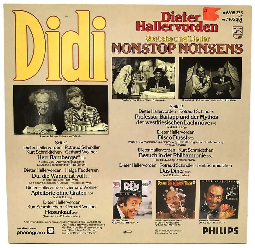 LP Dieter Hallervorden Nonstop-Nonsens-Sketche 1978 | Kabarett-Kult – Bild 2